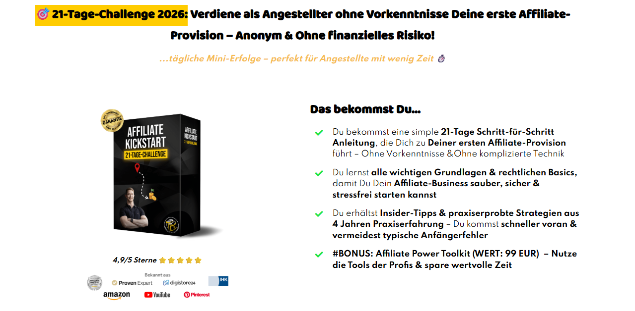 Affiliate-Programme für Anfänger, 21 Tage Challenge 